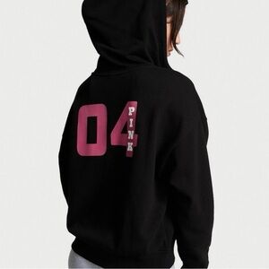PINK Game Day Full Zip Black Hoodie Ltd Edition. Wild Berry lettering.